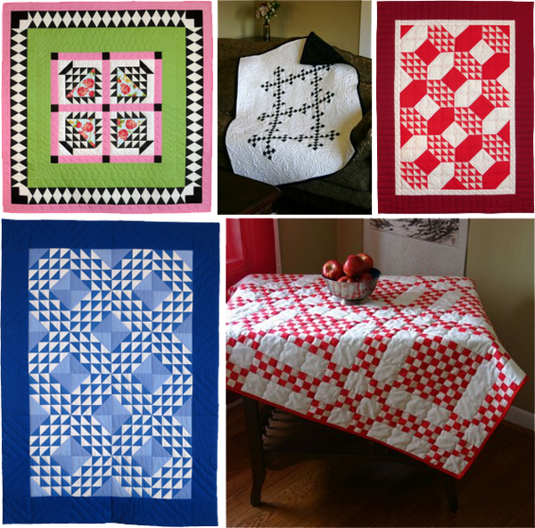 Five quilts made with Sashing Stash fabric